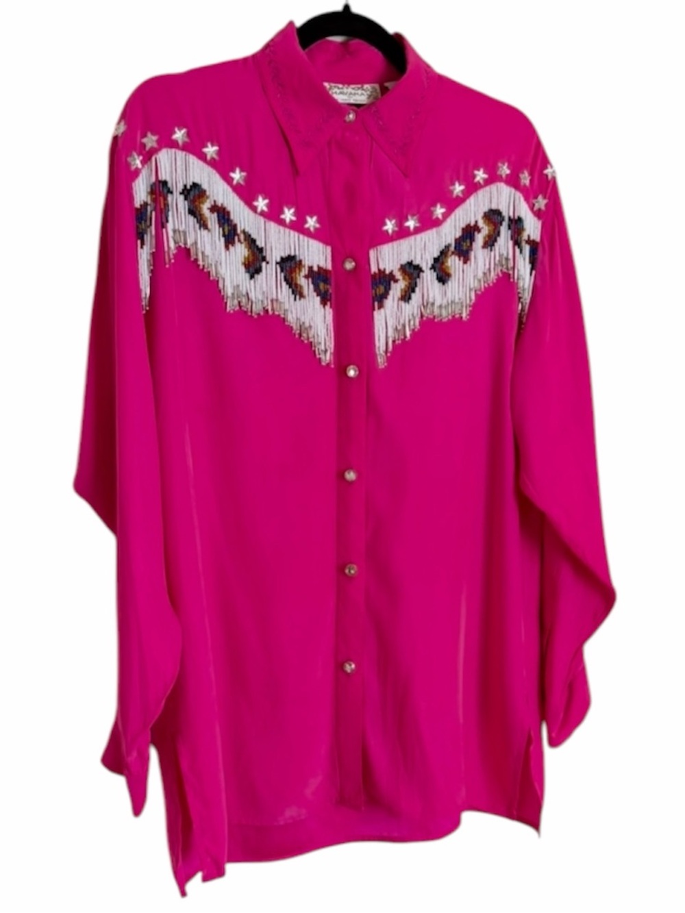 Vintage 100% Silk Beaded Fringe Western Shirt. Size 4. - Picture 2 of 9